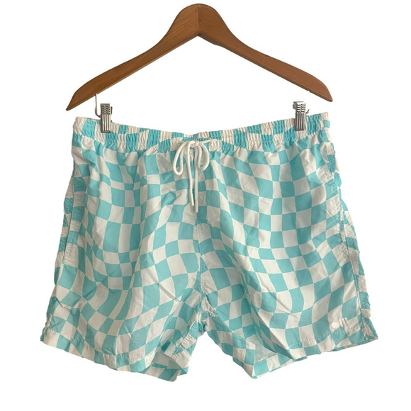 Solid & Striped XL Shorts Checkered Swim Trunks Aqua White Bloomies NEW $125 - Picture 1 of 7
